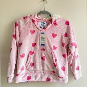 NWT Plush pullover hoodie with hearts Youth girls large 10/12